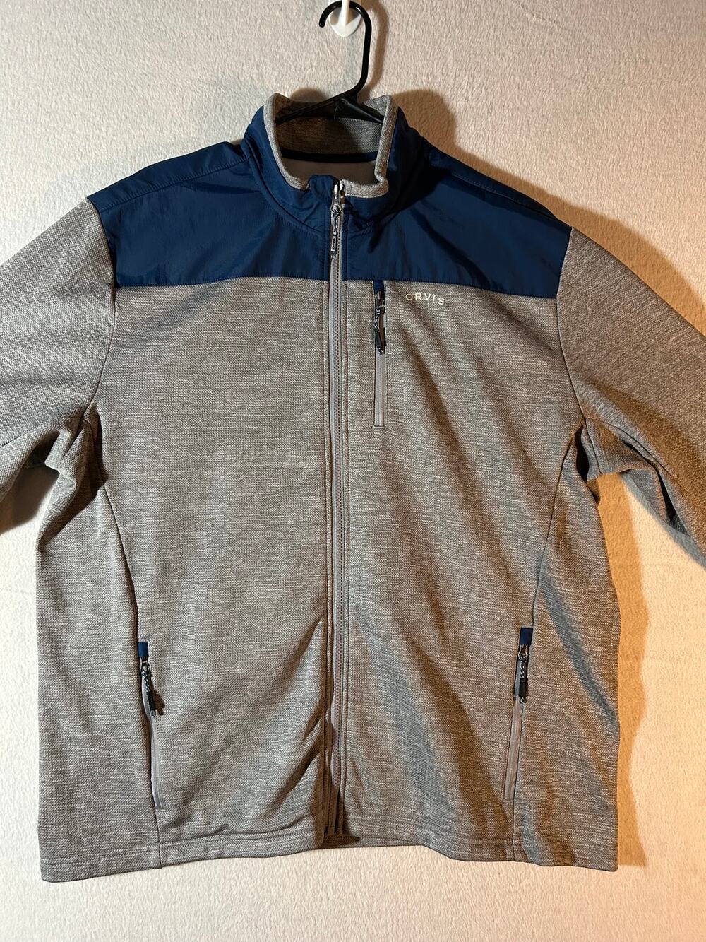 Orvis Bonded Mesh Fleece Jacket Mens XL Gray Full Zip Outdoor Hiking Pockets